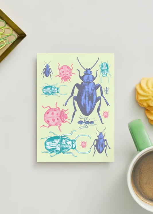 Beetle Collection Cream Background A6 Postcard