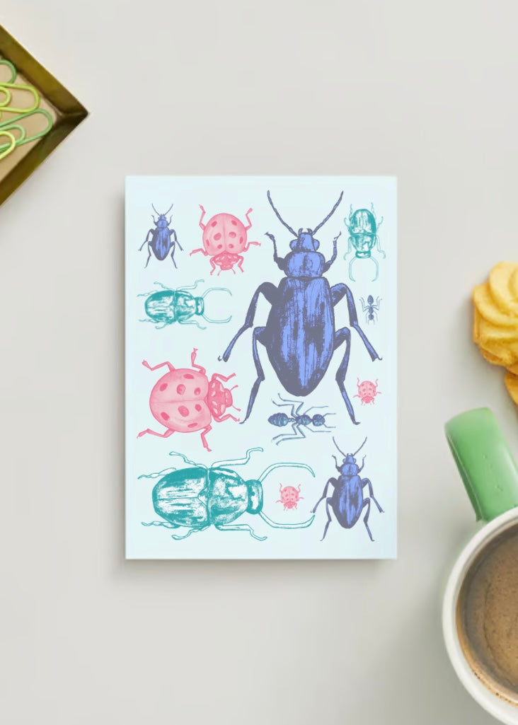 Beetle Collection Blue Background A6 Postcard